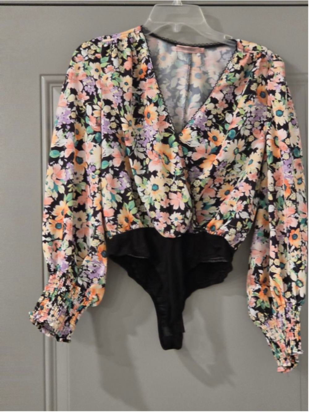 Women's SkyLar Rose Floral Bodysuit M Black Multi-color